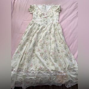 Lacemade Floral Maxi Dress with Lace Accents